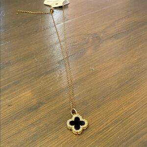 Elegant Gold White and Black Reversible Pendant Necklace